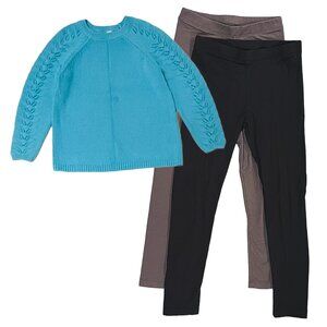 Girls Bundle: Aqua Knit Sweater + Leggings 2-Pack — Size M (7–8Y)